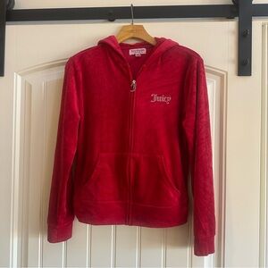 Juicy Couture Red Velour Hooded Track Jacket M